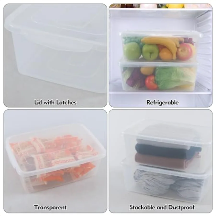 Confezione da 4 contenitori portaoggetti da 13 litri con chiusura in plastica, contenitori refrigerati con coperchi trasparenti