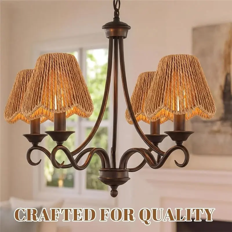 【THANKSGIVING DAY】Vertical Striped Boho Rattan Lampshade 2 Pack Small Lampshade Replacement For Table Chandelier Wall Lamp Light