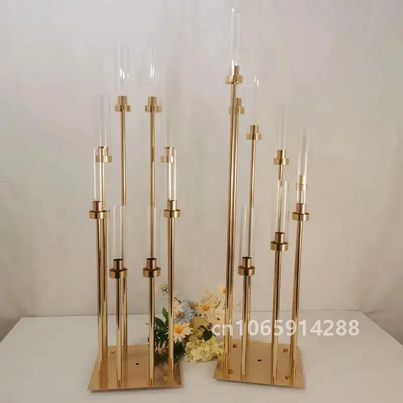 4/5/10pcs Metal Candelabra Candle Holders Road Lead Table Centerpiece Gold Candelabrum Stand Pillar Candlestick wedding