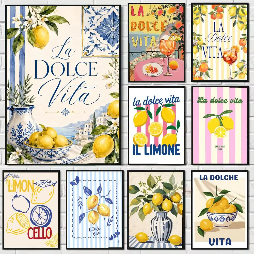 Art Minimalist La D-Dolce Vita Lemon Painting Calligraphy Canvas Art Styles, Wall Art Decor, Living Room Decor