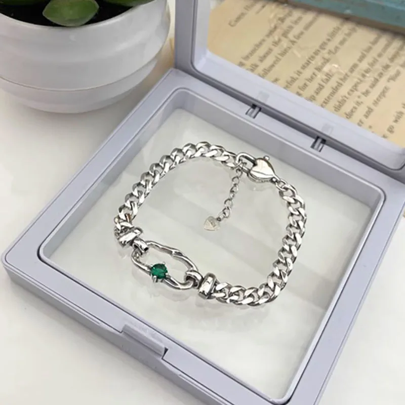 Mewanry Green Zircon Hollow Geometric Bracelet For Women Couples Fashion Creative Personality Anniversary Jewelry Gift Wholesale