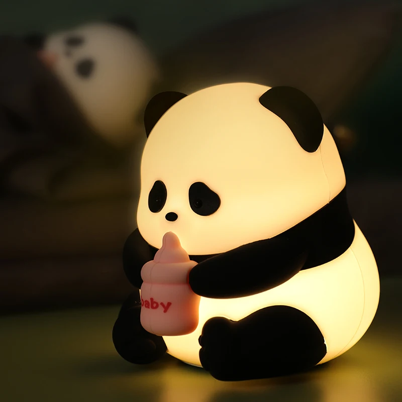 LED Night Light Cute Panda Cartoon Animals Silicone Lamp USB Rechargeable Timing Sleeping Lamp Bedroom Decoration for Children