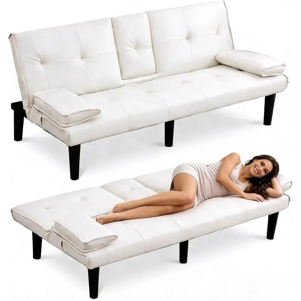 

67 Convertible 3-in-1 Sleeper Sofa with Cup Holders, Adjustable Reclining Loveseat for Small Spaces and Dorms