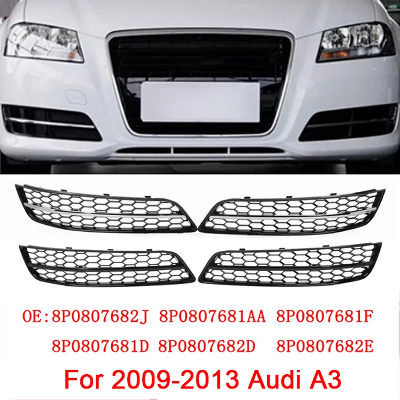 

2pcs ABS Black Car Front Bumper Fog Light Cover Lower Bezels Grille for Audi A3 2009-2013 8P0807681D 8P0807682D 8P0807682J