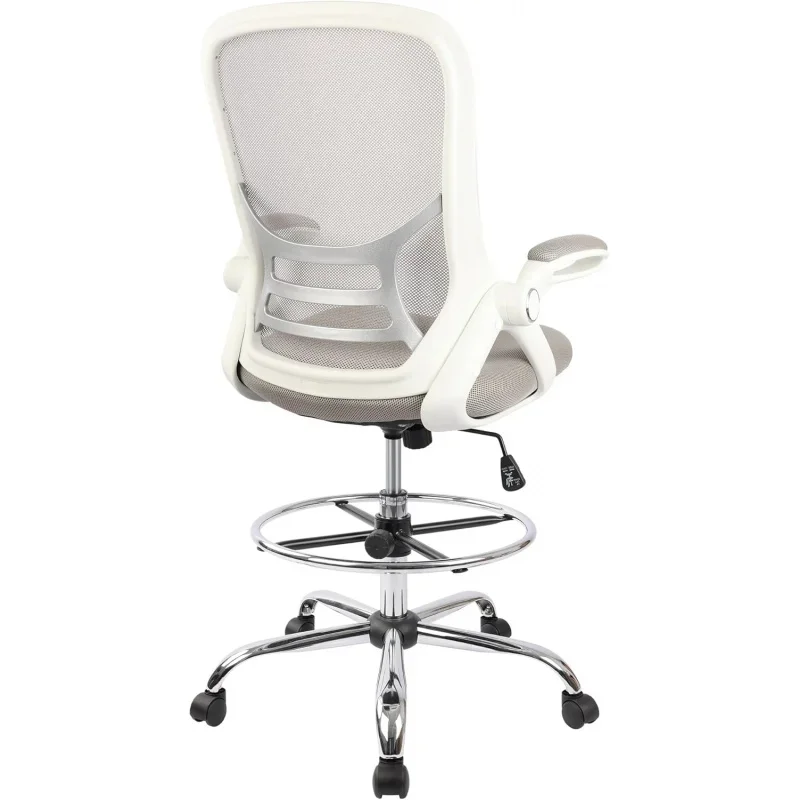 Drafting Chair, Tall Office Chair Standing Desk Stool with Adjustable Foot Ring, Flip-Up Arms, Mesh High-Back Drafting Table Cha