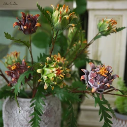 SunMade Luxury 2-Head Protea Cynaroides Branch Vintage Fake Flowers Fall Decorations Home Hotel Decor Fleurs Artificiais Wedding
