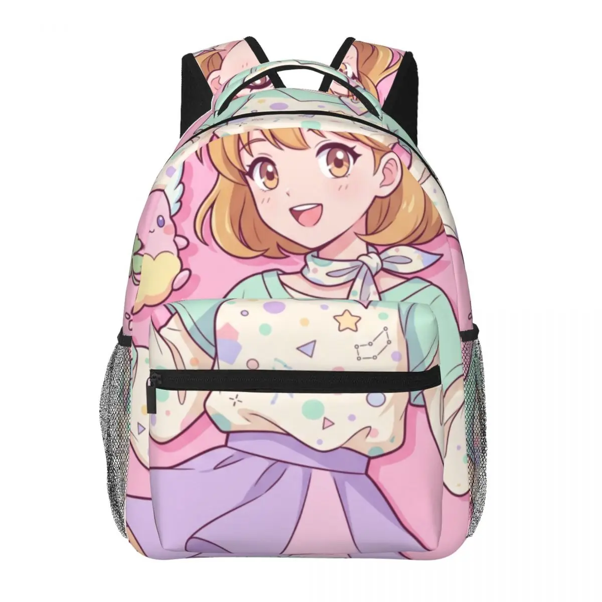 Style School Backpack Center Anime Character Vibrant Comic Pink Multi Fashion Daypack for College Travel Gift Bookbag for Teens