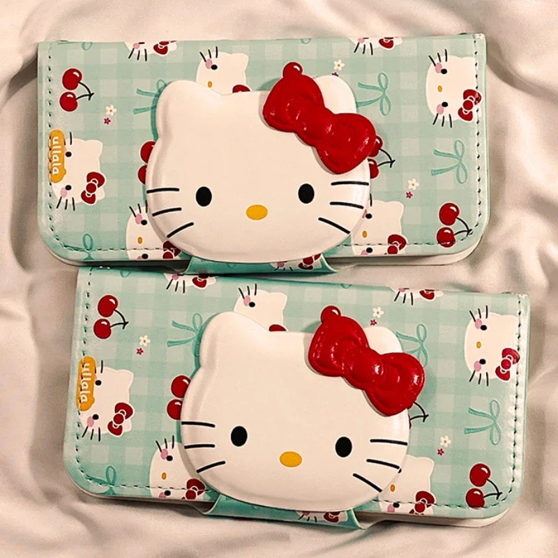 Kawaiiเชอร์รี่Hello Kitty Flip PUสําหรับIPhone 15 14 13 Pro Max Sanrioอะนิเมะน่ารักแฟชั่นป้องกันพร้อมผู้ถือบัตร