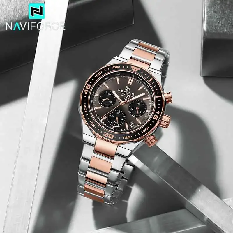 NAVIFORCE Top Brand Original Men Watch Sport Luxury Military Chronograph Waterproof Clock Stainless Steel Quartz Male Wristwatch