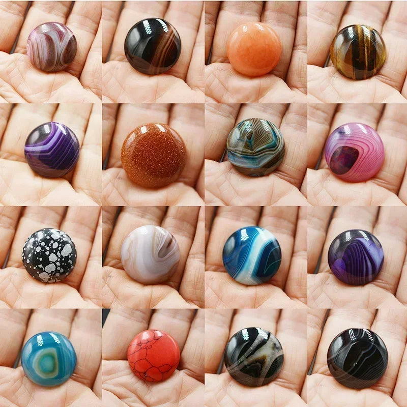 FLTMRH 1pcs / lot Natural Stone  25mm Beads Round Beads Cabochon Cameo Fit Pendant For Jewelry Charm Diy Necklace