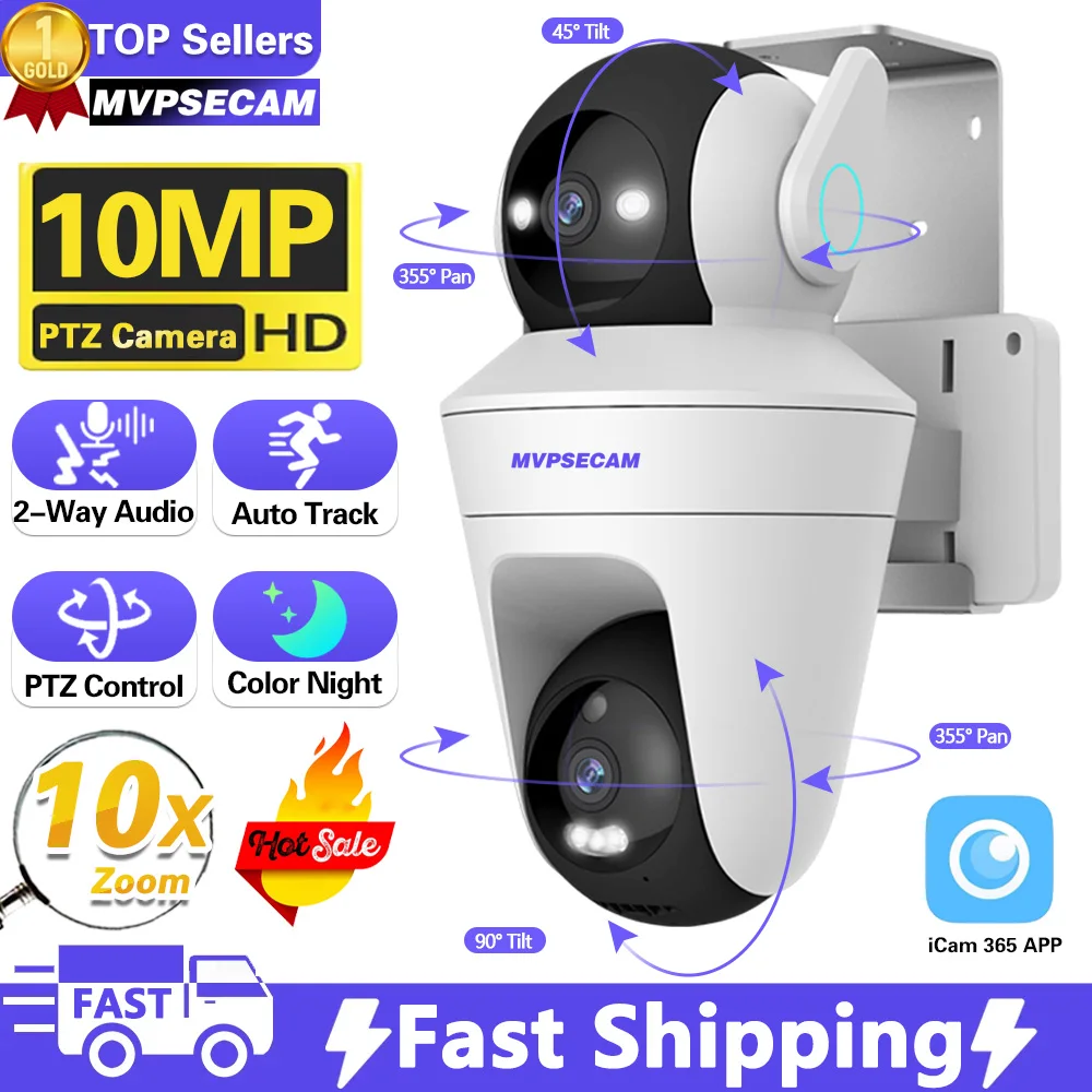 5K 10MP Wifi IP 2-Way Audio Camera with 10X Zoom Dual Len Lens Dual Screen Auto Tracking Surveillance Video CCTV Security Camera