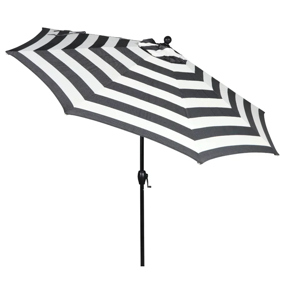 Outdoor 9' Ibiza Stripes Round Crank Premium Patio Umbrella