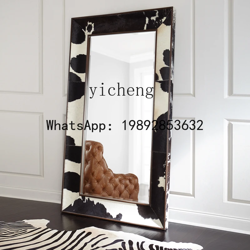 X1   milk cowhide full-length mirror bedroom home floor-to-ceiling light luxury full-length mirror clothing store fitting mirror