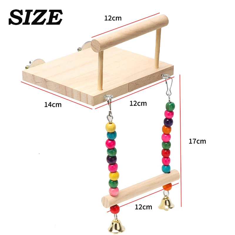 1pc Funny Bird Swing Toy Wooden Parrot Accessories Stand Playstand with Chewing Beads Cage Playground for Budgerigar Bird Toys