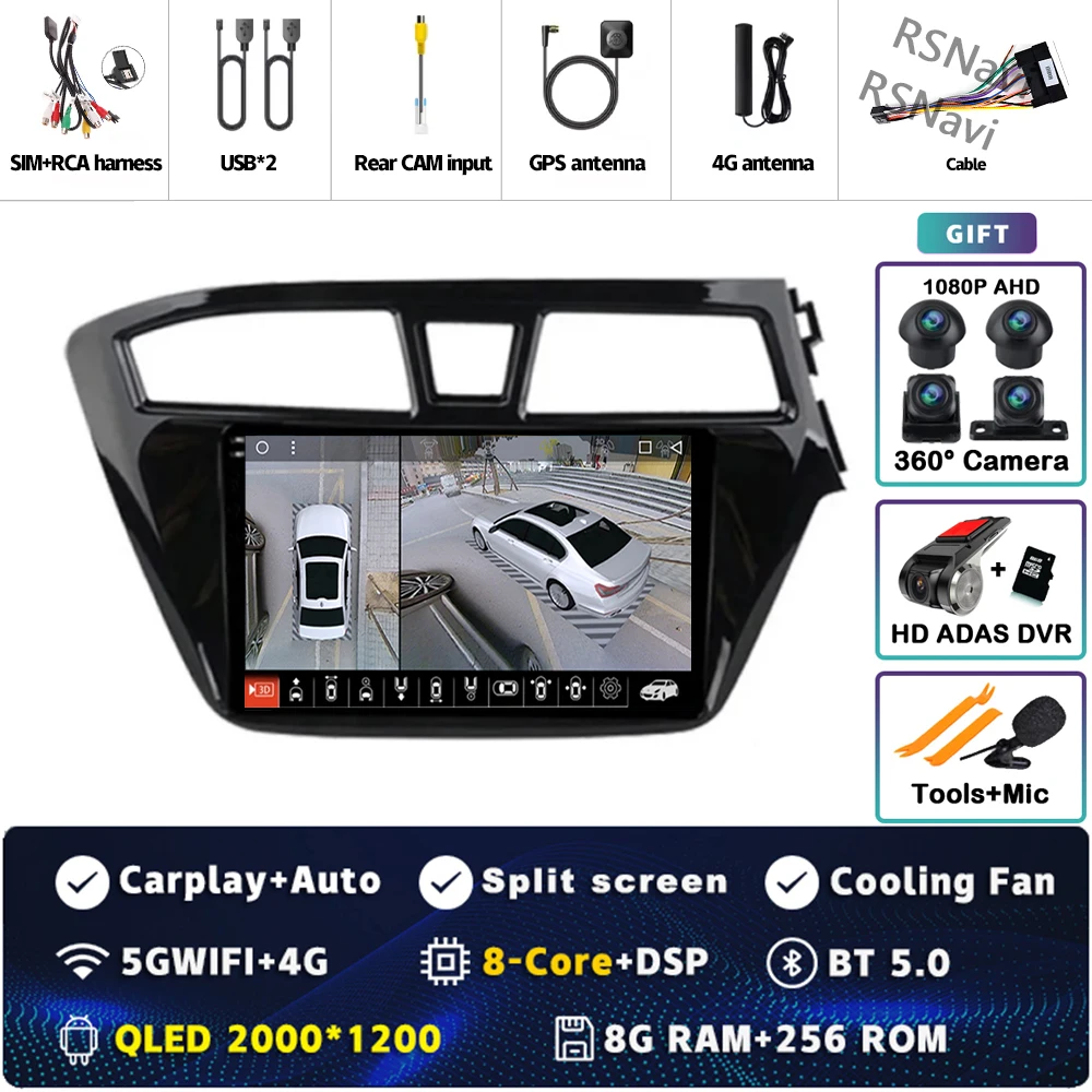 Android 15 wifi + 4G Carplay AUTO Autoradio Voor Hyundai I20 RHD 2015 2016 2017 2018 Navigatie GPS Video speler Stereo Multimedia
