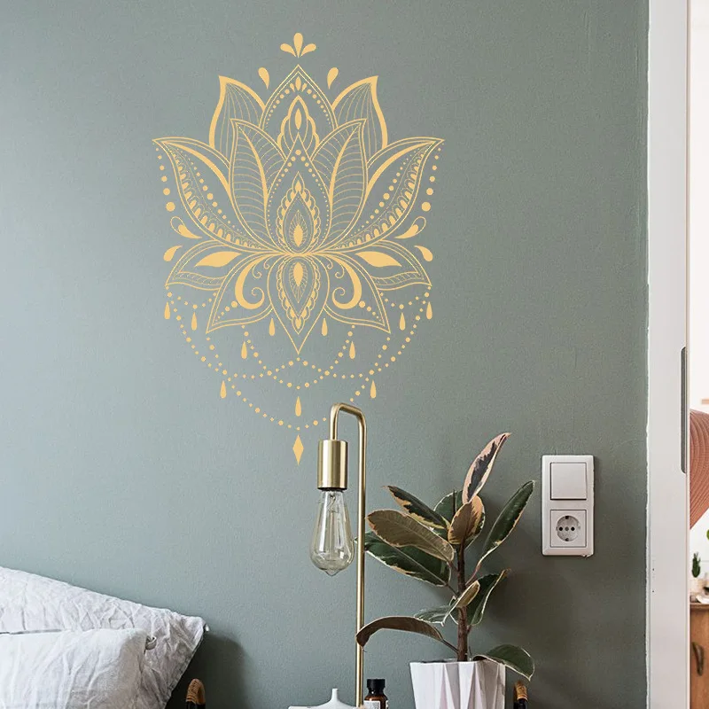 Boho Mandala Lotus Vinyl Wall Stickers For Living Room Decoration Adhesive Wallpaper Bedroom accessories Wall Decor Room Decor