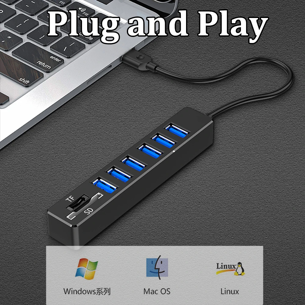 8-in-1 USB HUB USB 2.0 Splitter 480Mbps High Speed  OTG Adapter USB Docking Station with SD TF Port For PC Laptop Macbook Pro
