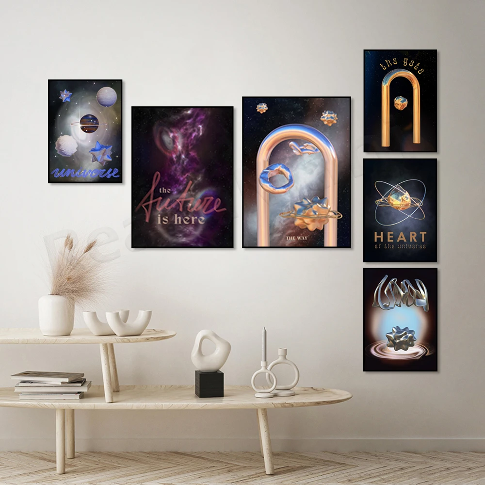 Chaotic purpose art universe shape aesthetic poster, cosmic soul, space stars, astral magic, bubble wave purple golden space