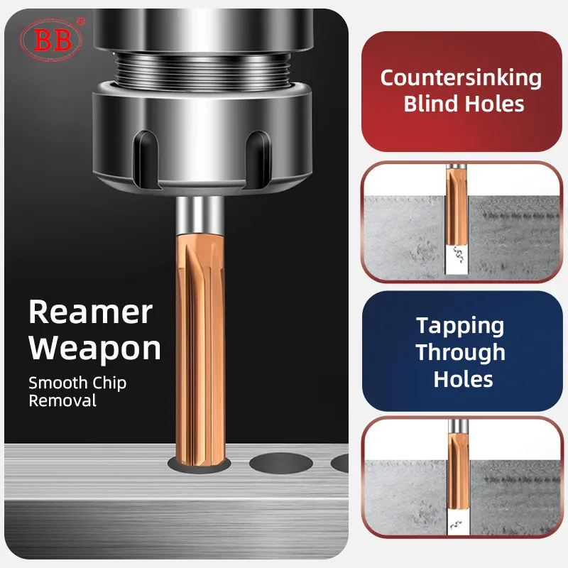 BB Straight Flute Reamer DIY Solid Carbide Hole Tool Tolerance H7 Machine Tool BB2055 Coated 1-20mm