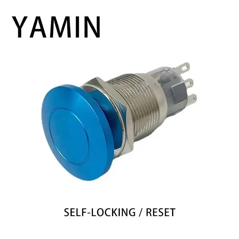12/16/19/22mm Metal Push Button Switch Waterproof Mushroom Head Key Latching/Reset Press Screw Pin Foot