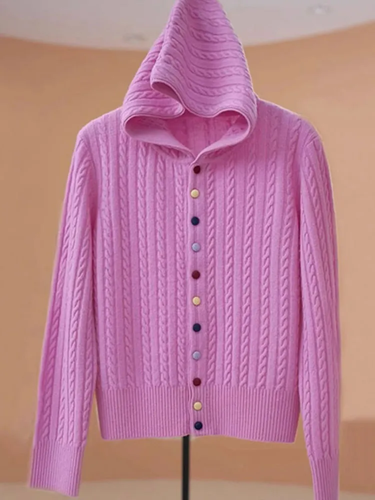 Ele Long Sve سترة مشغولة من الصوف مقنعين عادية Faion الشتاء سترة عادية تويست لون نقي تخفيف Sle منتظم صالح