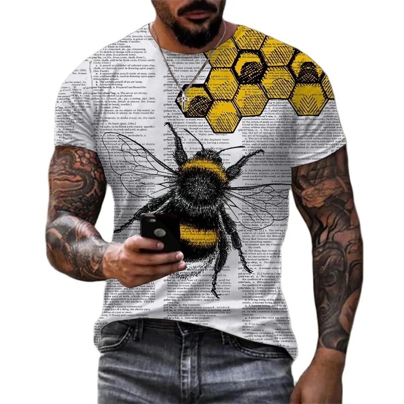Summer Harajuku 3D Print Bees Honeybee T Shirt Animal Apoidea Graphic T-shirts Men Funny Streetwear Short Sleeves Mens Clothing