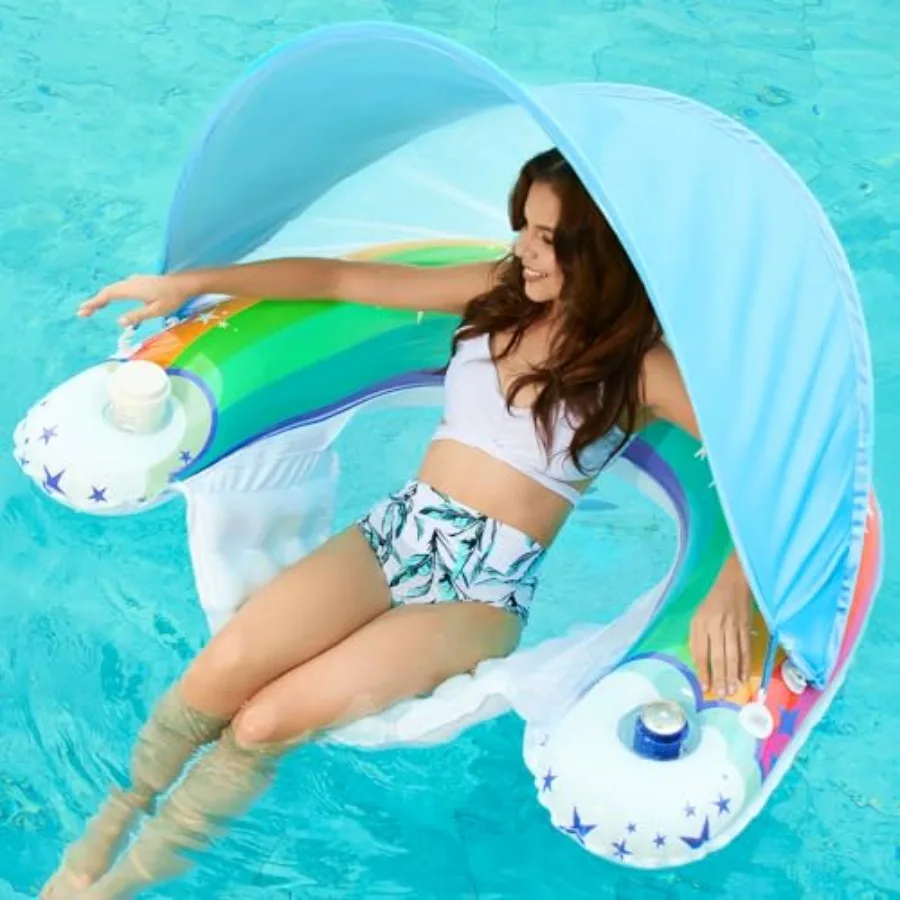 

Pool Float with Canopy - Inflatable Pool Floaties Adult Floating Pool Chair Lounge Floats for Swimming Pool Water Chair Pool Lo
