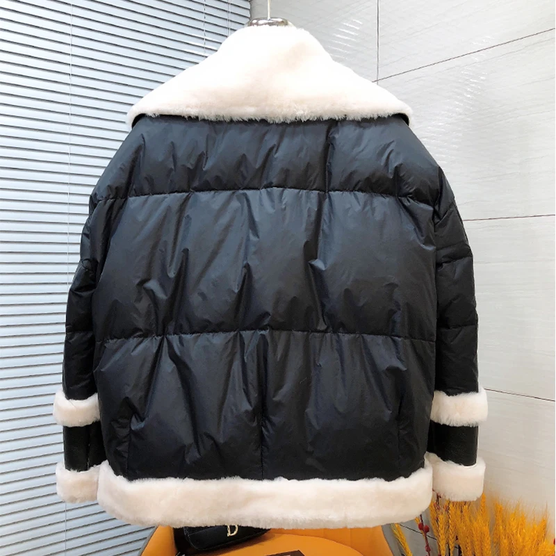 2024 Women Warm Winter Goose Down Jackets  Real Natural Merino Sheep Fur Collar Coat Thick Coat Female Outwea Puffer Jackets