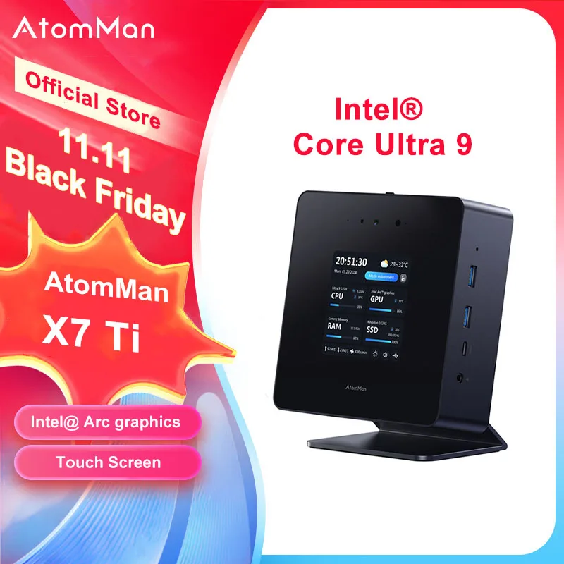 AtomMan X7 Ti Mini-PC Intel Core Ultra 9-Prozessor 185H Gaming-PC Barebones Windows 11 Mini-Computer WiFi 7 Touchscreen-Mini-PC