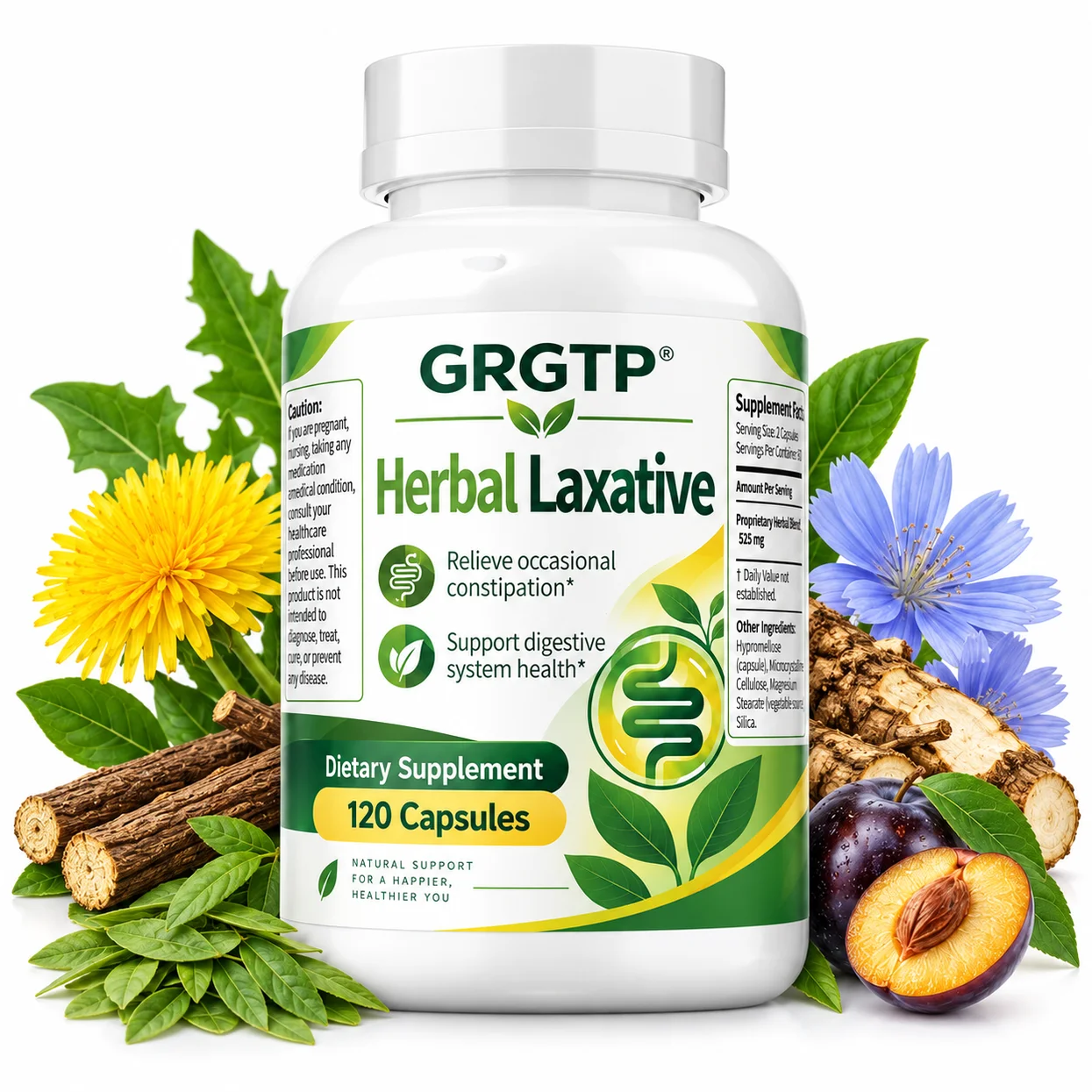 Herbal Laxative Capsules - Bowel Cleansing and Detoxification, Constipation Relief, Aids Digestion, Metabolism,Intestinal Health