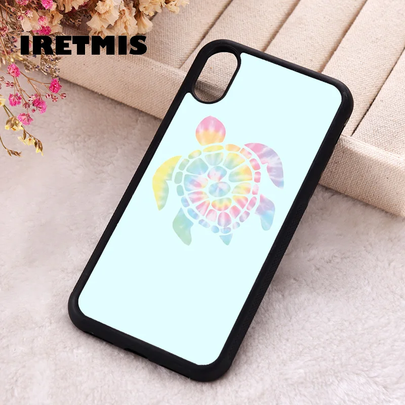 Iretmis Phone Cover Case For iPhone X XS Max XR 11 12 13 PRO MINI 14 15 16 Plus Rubber Silicone Tie Dye Sea Turtle