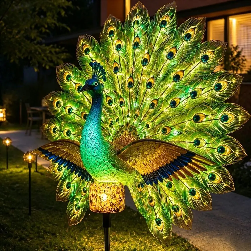 Waterproof Solar Garden Lights Energy Saving Resin Peacock Solar Stake Light Decorative Stake Landscape LED Lights