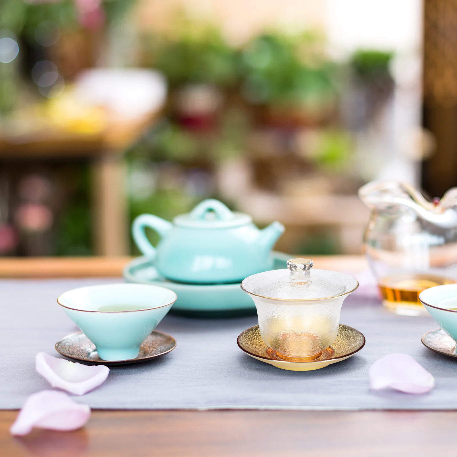 

1Set Delicate Crystal Glass Tureen Tea Cup Raised Blossom Cover Button Multi-Use Tea Cup for Home Office Tureen Teacup