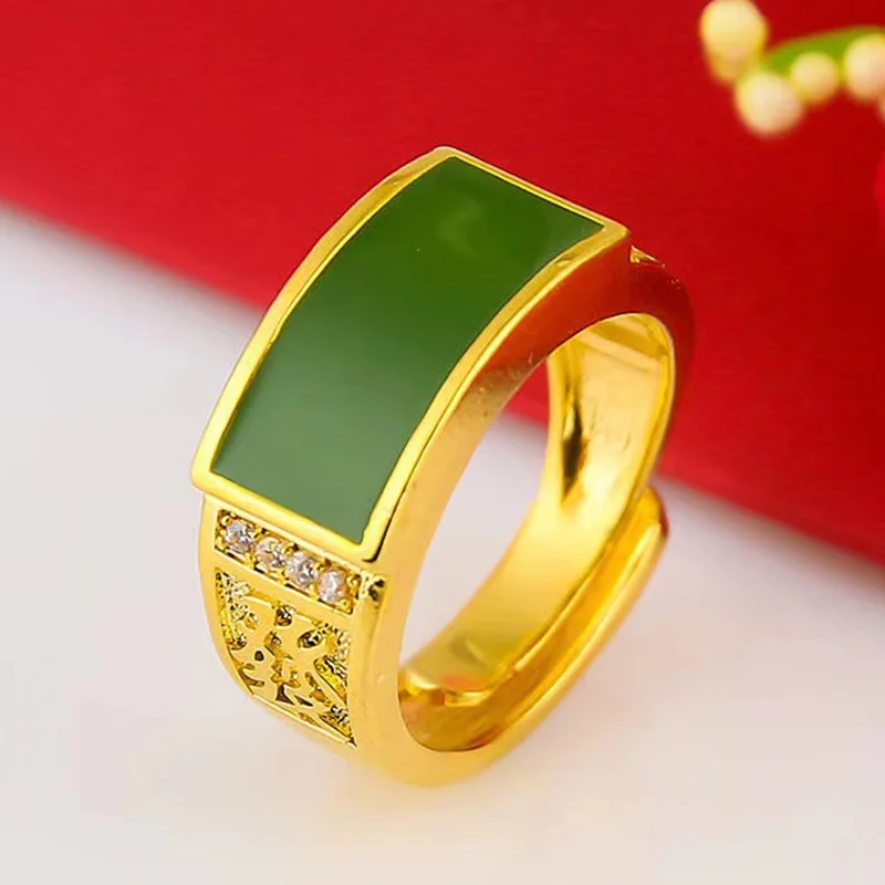 

Men's 24K Gold Adjustable Jasper Ring, AU999 | Zircon-accented jade edges, glamorous statement of opulent elegance.