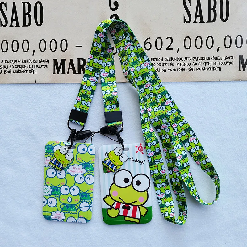 Kawaii Sanrio Keychain Card Sleeve Kero Kero Keroppi Cute Anime Bus Pass Protection Shell Pendant Accessories Toys For Girls