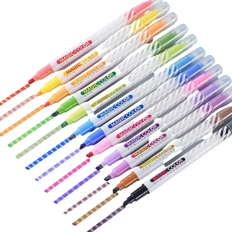 Color Changing Dual Tip Markers Double Tips Assorted 12 Colors Marker Pens Assorted Colors Changing Pen Set For Kids Diary