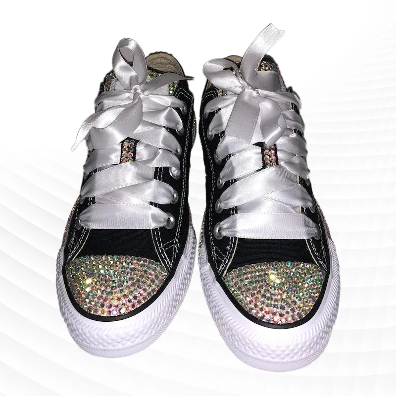 Preto baixo top strass fita estilo personalizado sapatos de lona esportes integrados sapatos casuais das mulheres sapatos 35-46