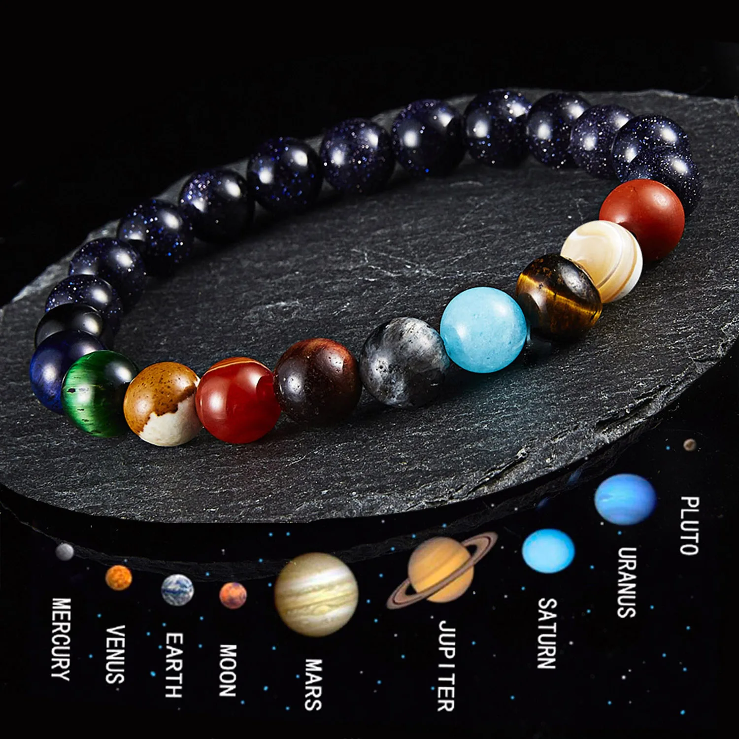 Handmade Eight Planets Beaded Bracelet for Women Men Natural Stone Universe Yoga Solar Chakra Bracelet Jewelry Accessories Gifts