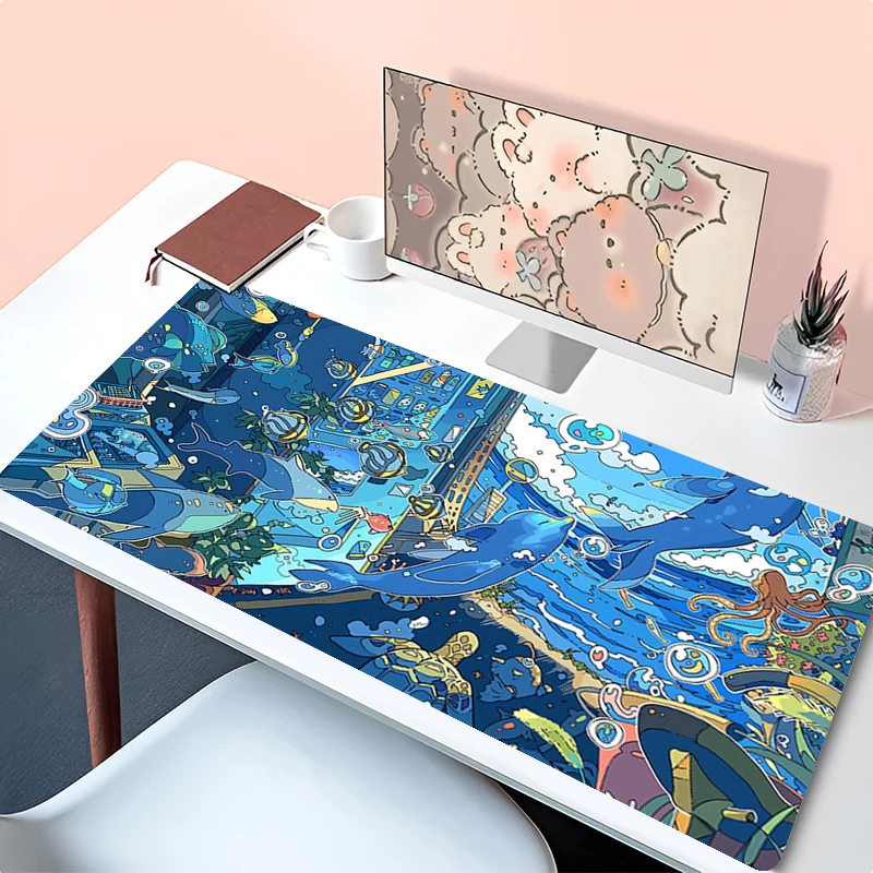 Anime HD Mousepad Laptop Office Cabinet Keyboard Pad PC Desk Mat Large Mouse Pad Non-slip Rubber Underwater World Extended Pad