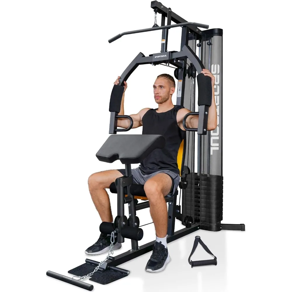 

Multifunctional Home Gym Workout Equipment, 6 Workout Stations with 125LBS Weight Stack, Total Gym Exercise and Traini