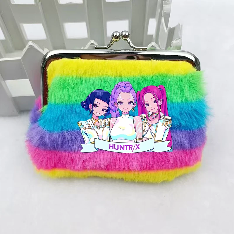 Move k-pop Demon Hunters-monedero para mujer, Mini billetera con hebilla de Color arcoíris de dibujos animados, bolsa de almacenamiento de lápiz labial de felpa para mujer, regalos