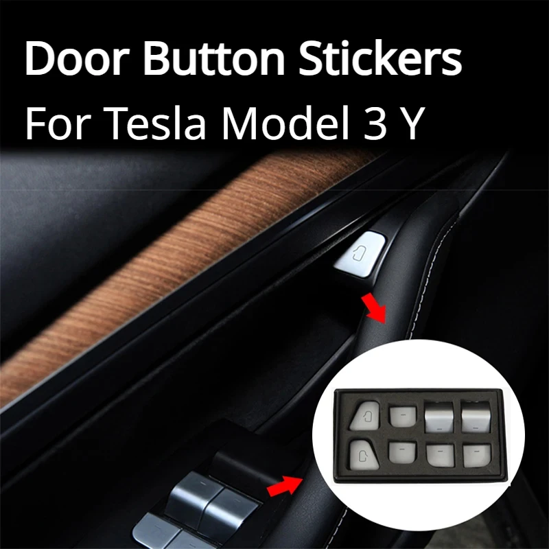 

Window Switch Sticker for Tesla Model 3 Y 11pcs Door Handle Open Lift Button Cover Trim Panel Electroplated ABS Plastic 2023