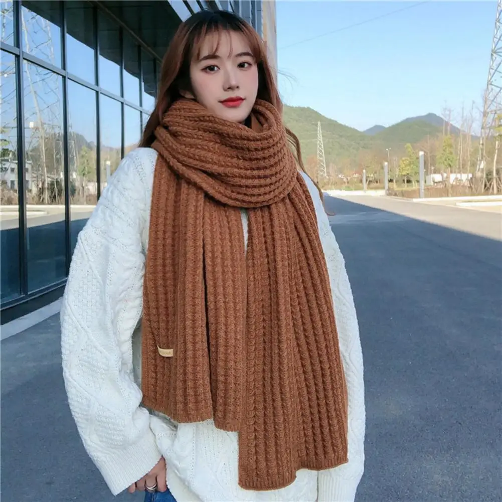 Winter Scarf Knitted Women Scarf Thickened Elastic Windproof Warm Shawl Lady School Outdoor Scarf Clothes Accessories