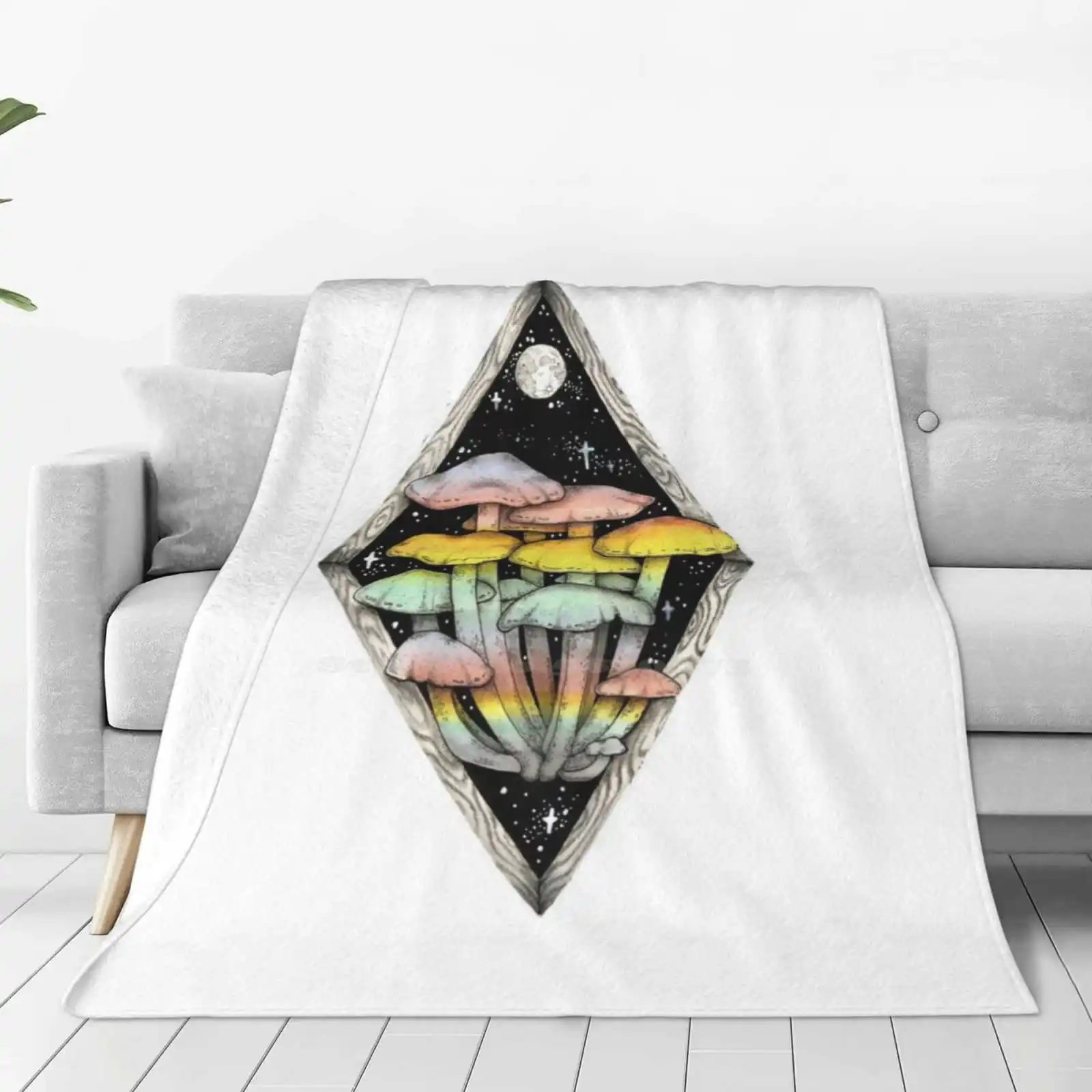 Rainbow Mushrooms | | Psychedelic Illustration By Chrysta Kay Trend Style Funny Fashion Soft Throw Blanket Mushrooms