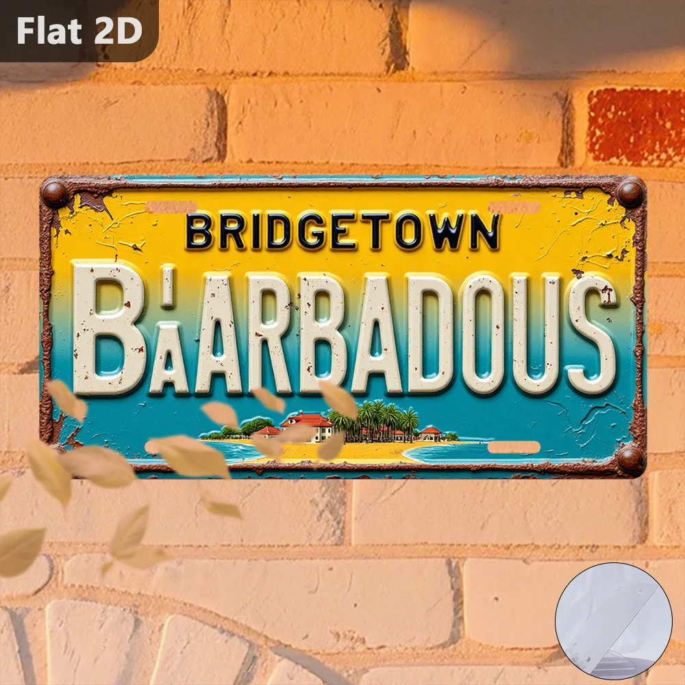 2D Flat, 1pc, Only for Decoration Decor, Outdoor Signs & Wall Decor (30.48cm X 14.99cm), Tin Sign Bridgetown Barbados, Retro Hom