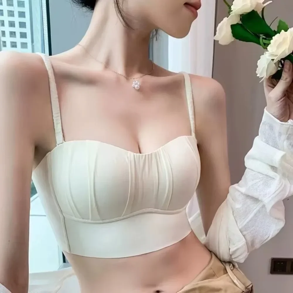 New Spandex French Pleated Bra New Detachable Ringless Thin Bra Without Underwire Seamless Underwear