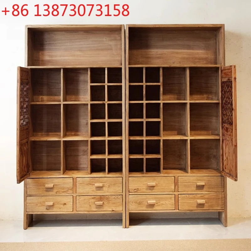 Wabi Sand Wind All Solid Wood Teacup Holder Display/Duobao Pavilion Storage Cabinet Furniture