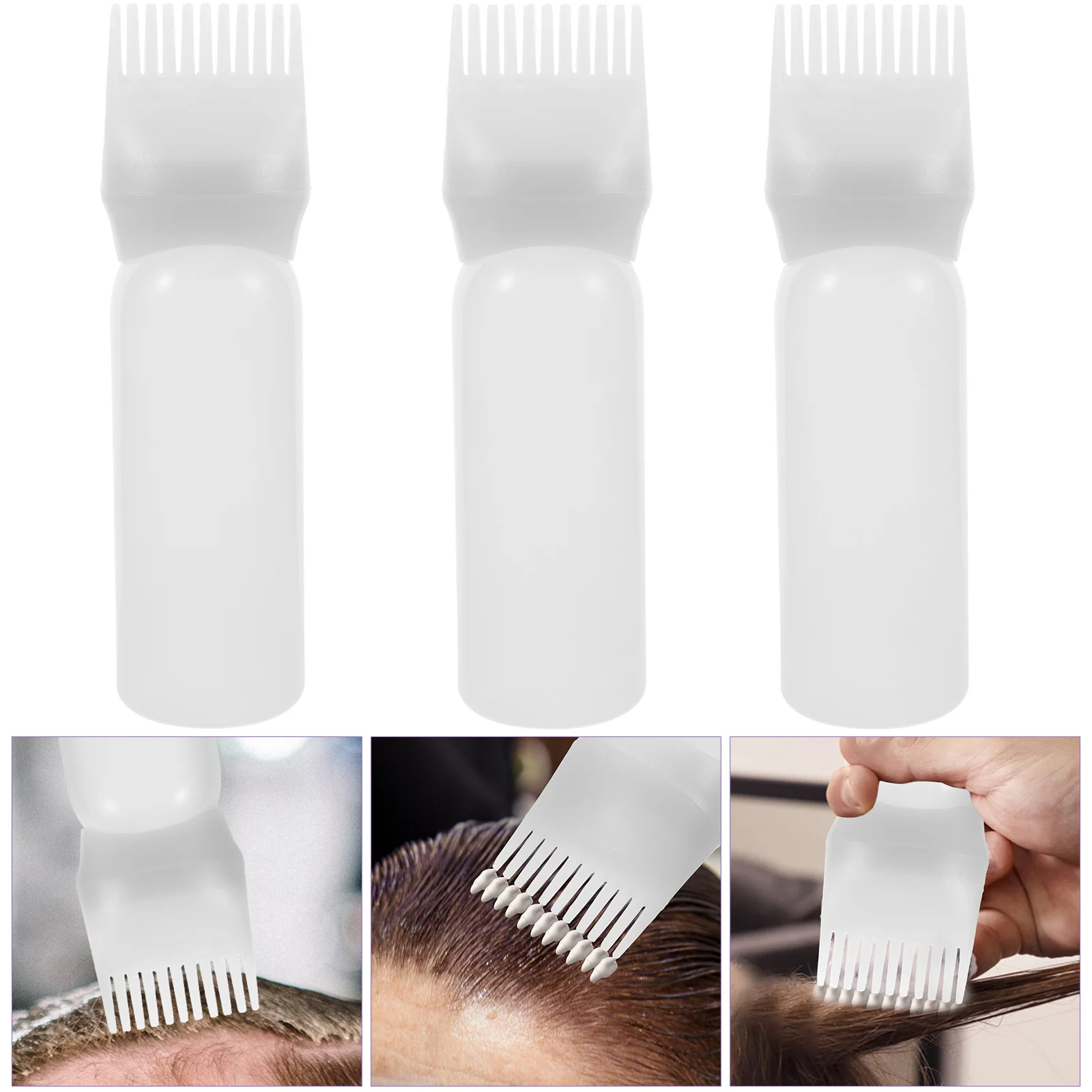 

3 Pcs Medicine Bottle Root Comb Applicator Hair Scalp Plastic Shampoo Dye