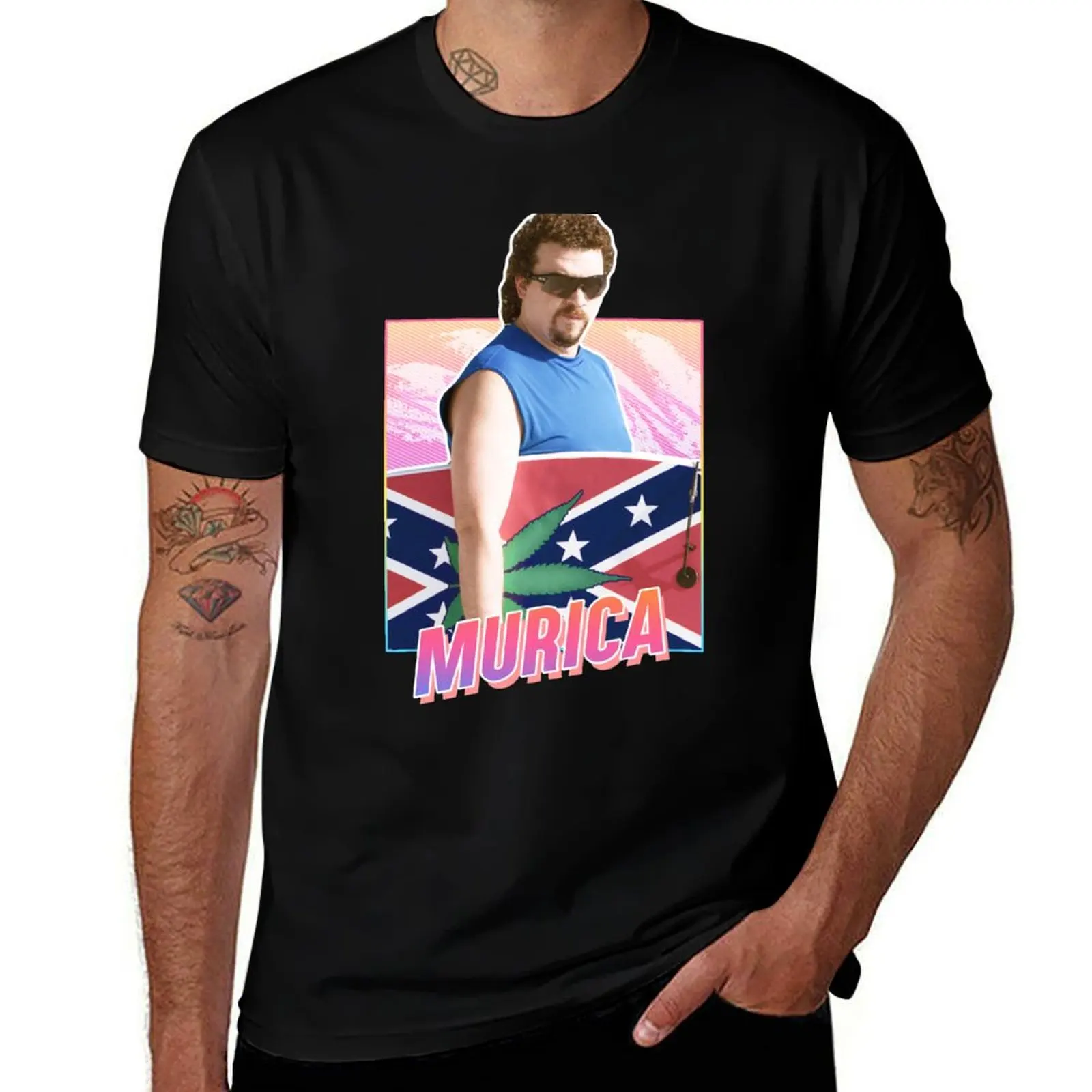 

Murica-Kenny Powers-футболка с дизайном 80-х годов, забавные футболки с мемми, одежда в стиле хиппи, модные рубашки, мужские футболки с рисунком аниме
