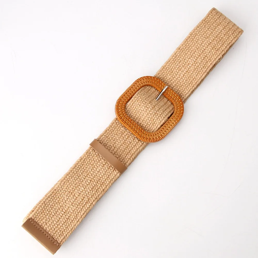 

Punk Woven Boho Straw Weave Belt Colorful Retro Bohemian Style Belt Wide PU Leather Ethnic Style Waistband Jeans Decorative